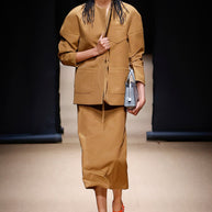 Prada SS2023 Camel Jacket & Pencil Skirt Set IT 38 | Sculpted Made in Italy