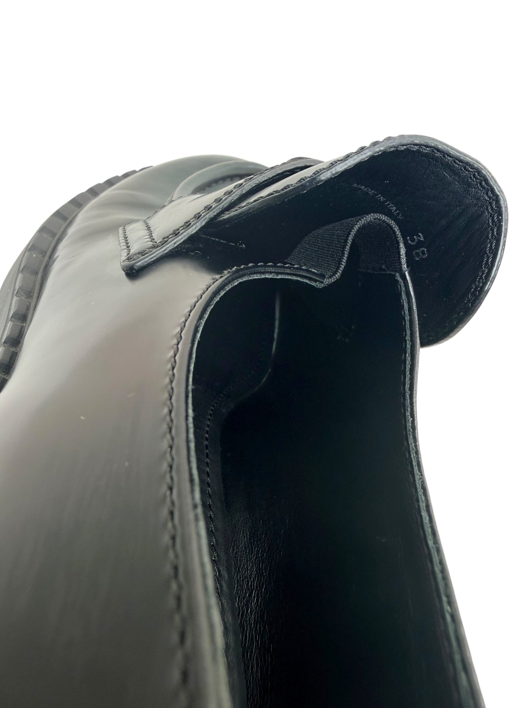 Prada Black Brushed Leather Triangle Logo Loafers Size 38