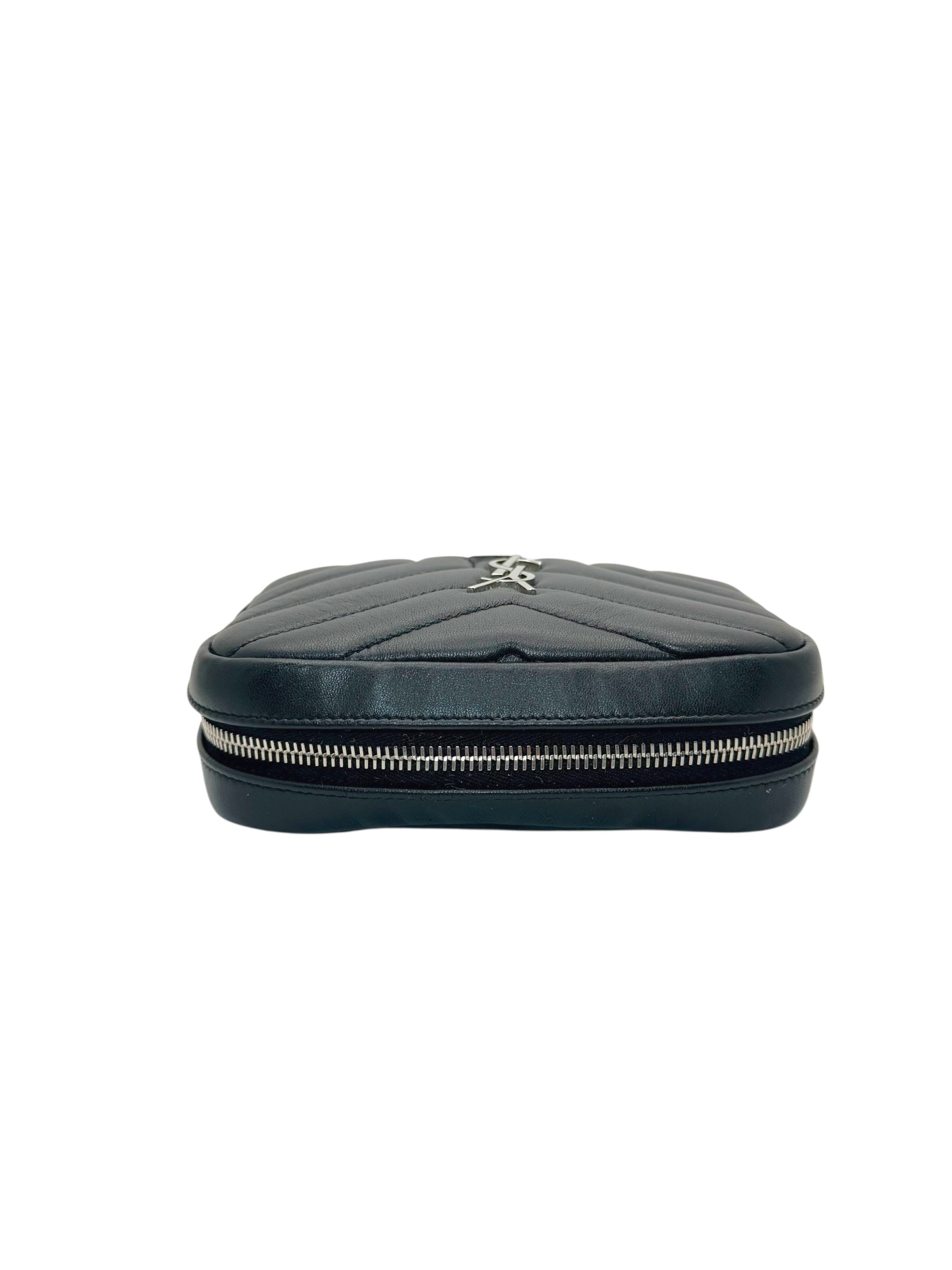 Saint Laurent Paris YSL Black Quilted Leather Mini Camera / Cosmetic Bag