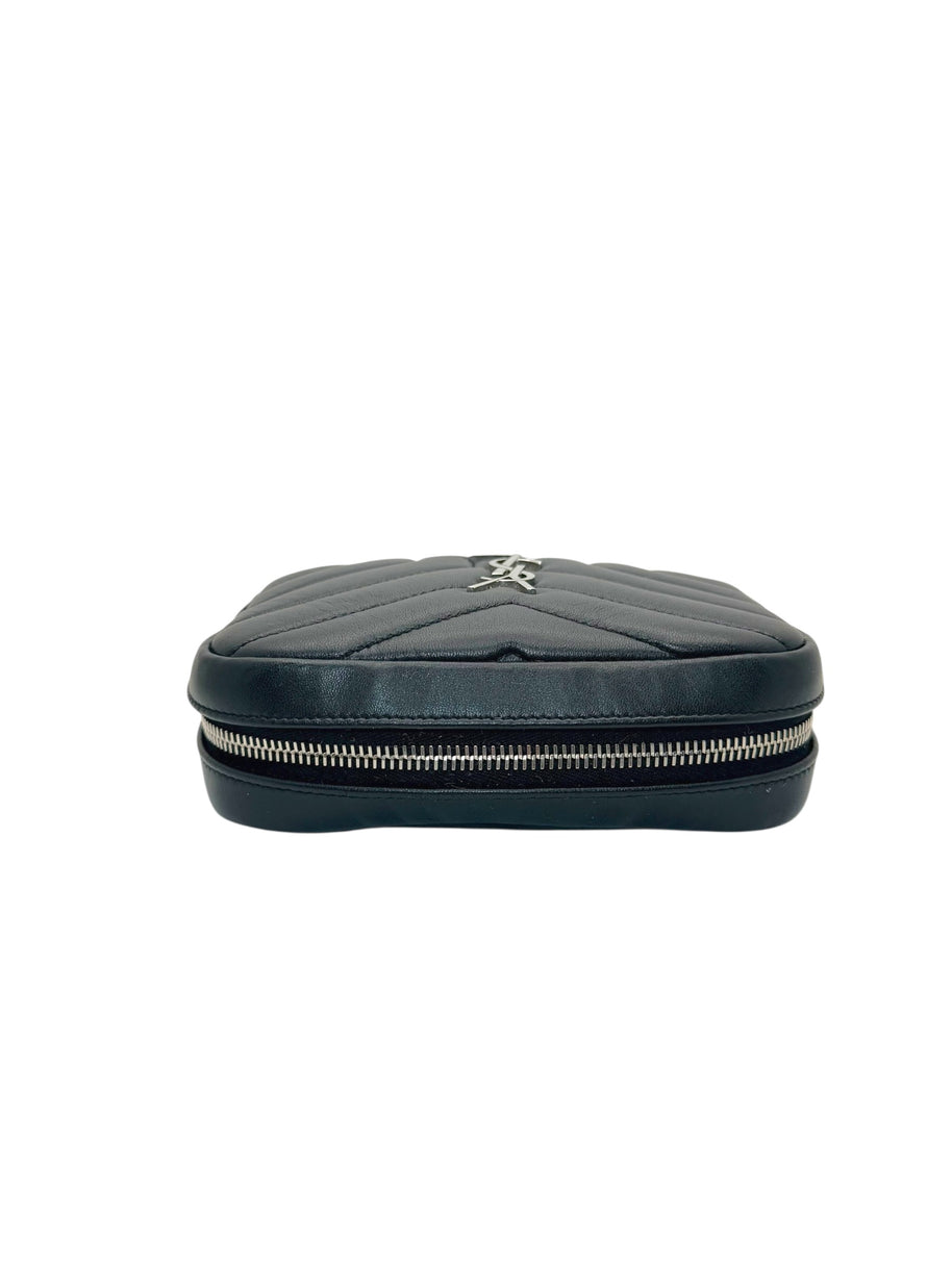 Saint Laurent Paris YSL Black Quilted Leather Mini Camera / Cosmetic Bag