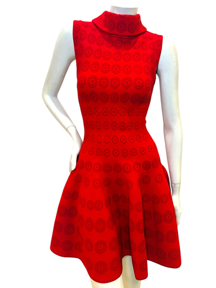 Alaïa Red Jacquard Knit Fit & Flare Dress – Spring/Summer 2017 IT 38