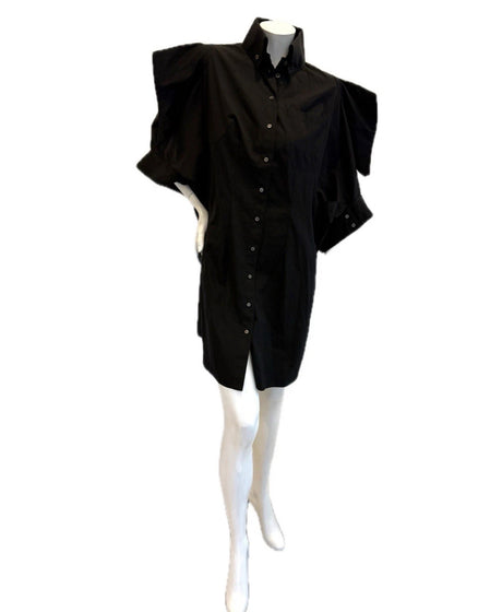 Alexander McQueen Black sculptured shirt dress on a mannequin against a white background