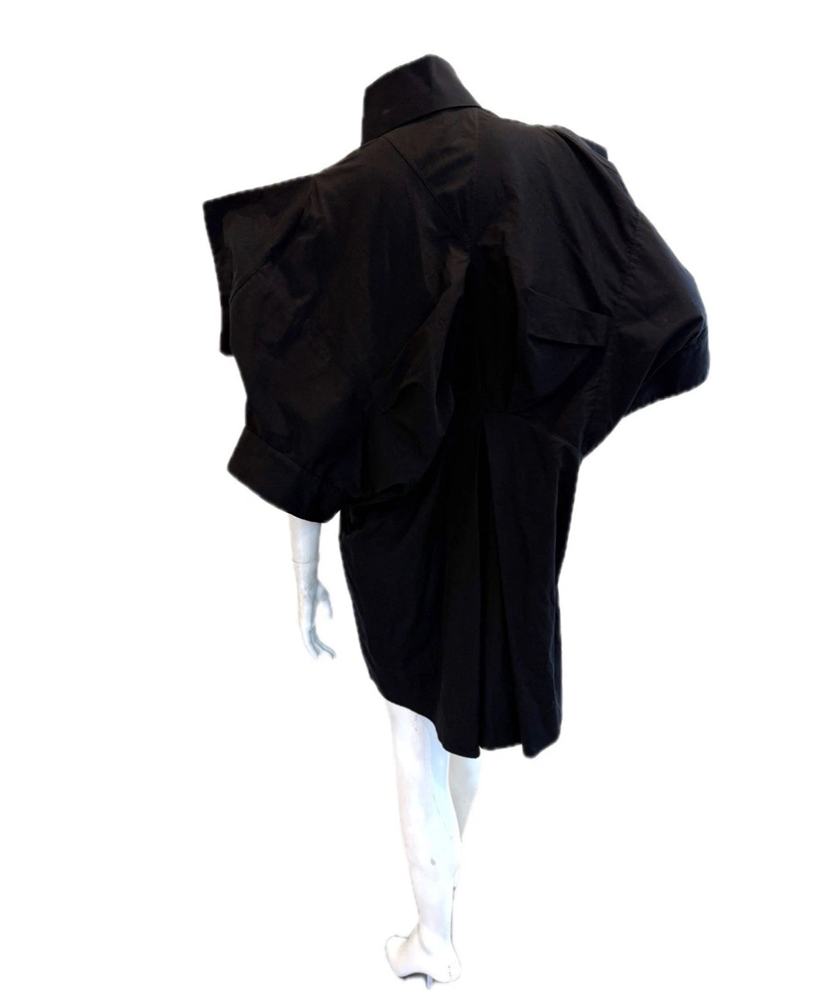 Alexander McQueen Black shirt dress full back view on a mannequin against a white background