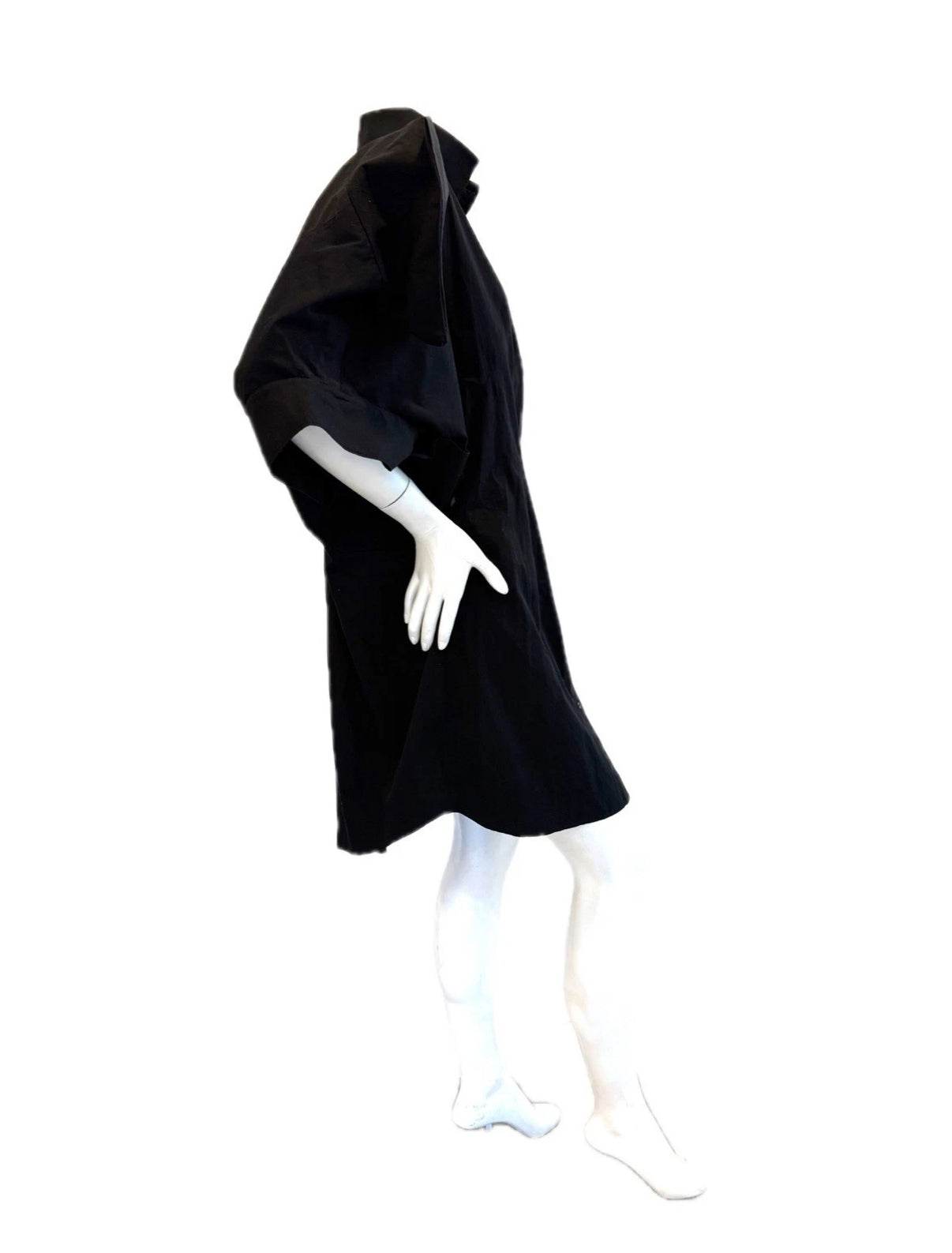 Alexander McQueen Black shirt dress right side view on a mannequin against a white background