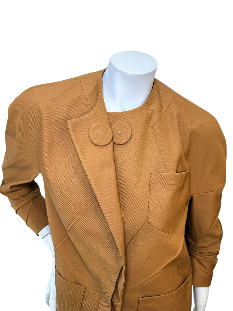 Prada SS2023 Camel Jacket & Pencil Skirt Set IT 38 | Sculpted Made in Italy