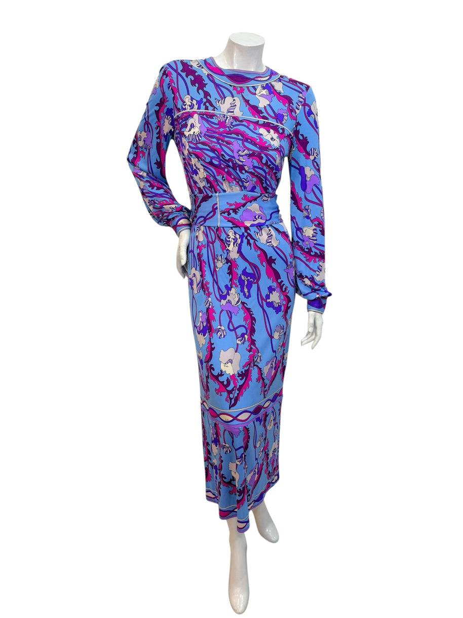 Vintage Emilio Pucci Psychedelic Print Long Sleeve Midi Dress | 1960s–1970s Italy