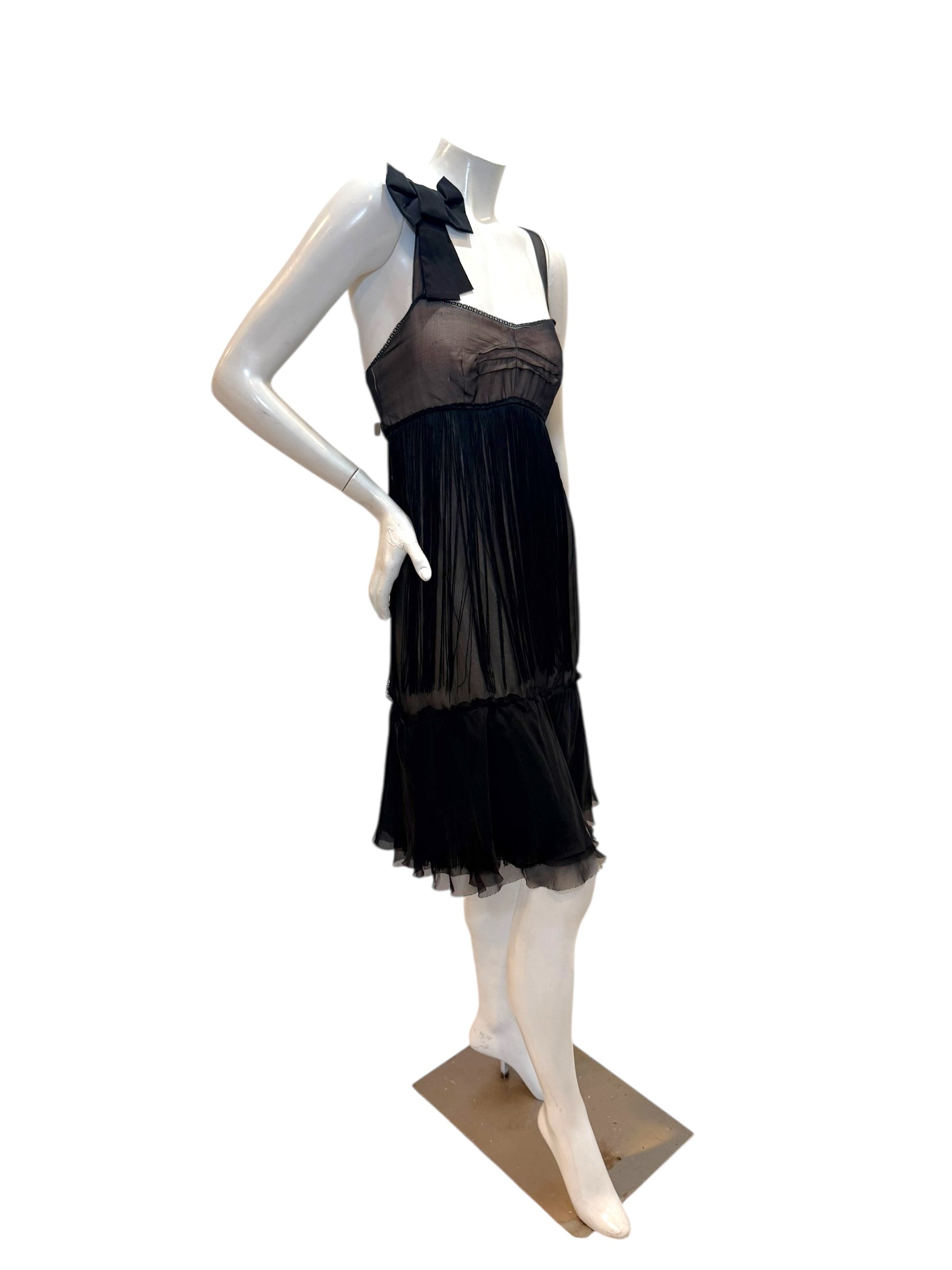 Dolce & Gabbana Sheer Silk Bow Strap Dress Early 2000s IT 44