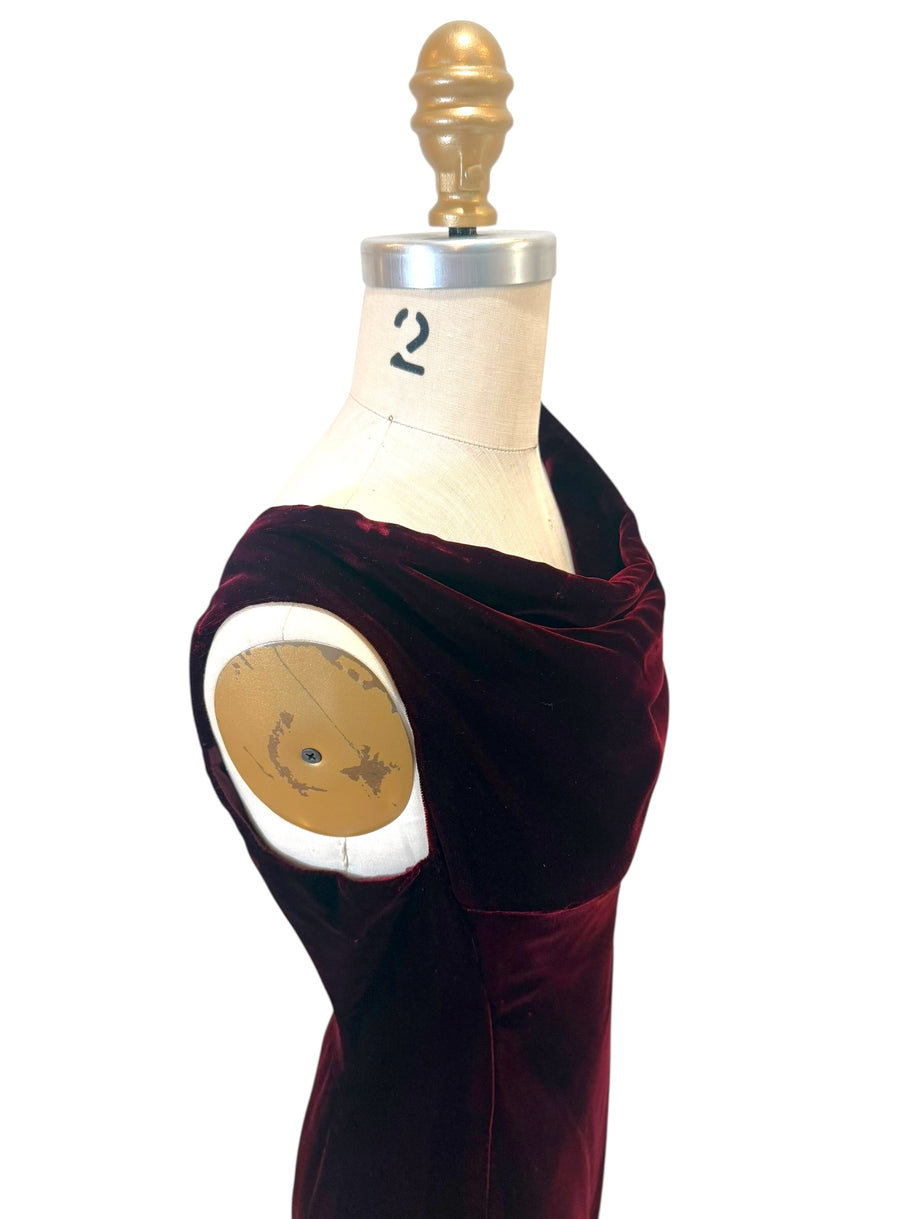 Alaïa FW2008 Burgundy Velvet Draped Cowl-Neck Evening Gown (IT 38 | US 0–2)