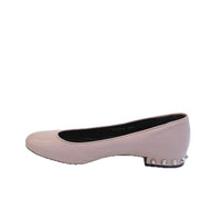 Right-side profile of Balenciaga pink leather flats with sculpted studded heel and smooth lambskin finish.