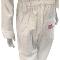 Close-up of gathered back waist and pocket detail on Bernhard Willhelm SS20 jumpsuit.