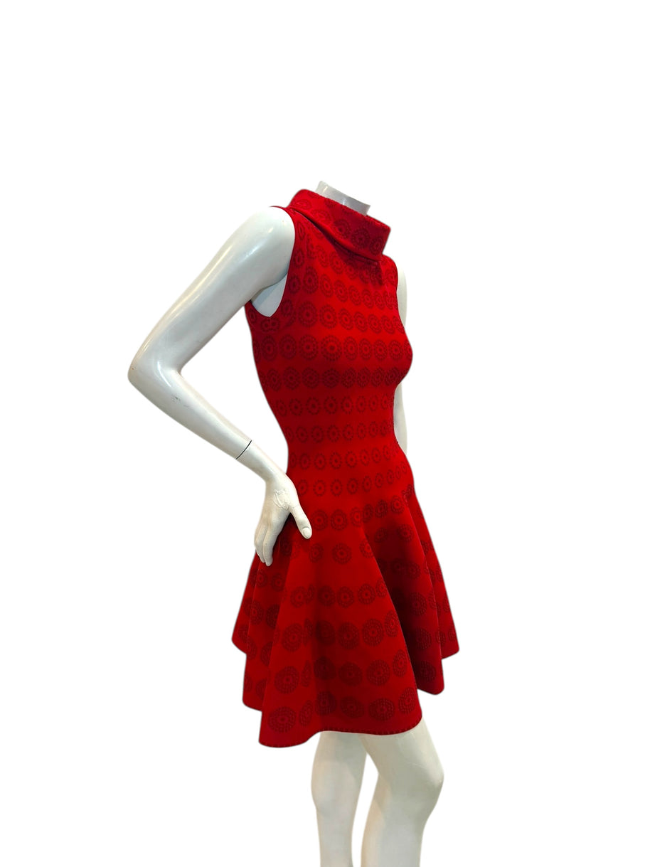 Alaïa Red Jacquard Knit Fit & Flare Dress – Spring/Summer 2017 IT 38