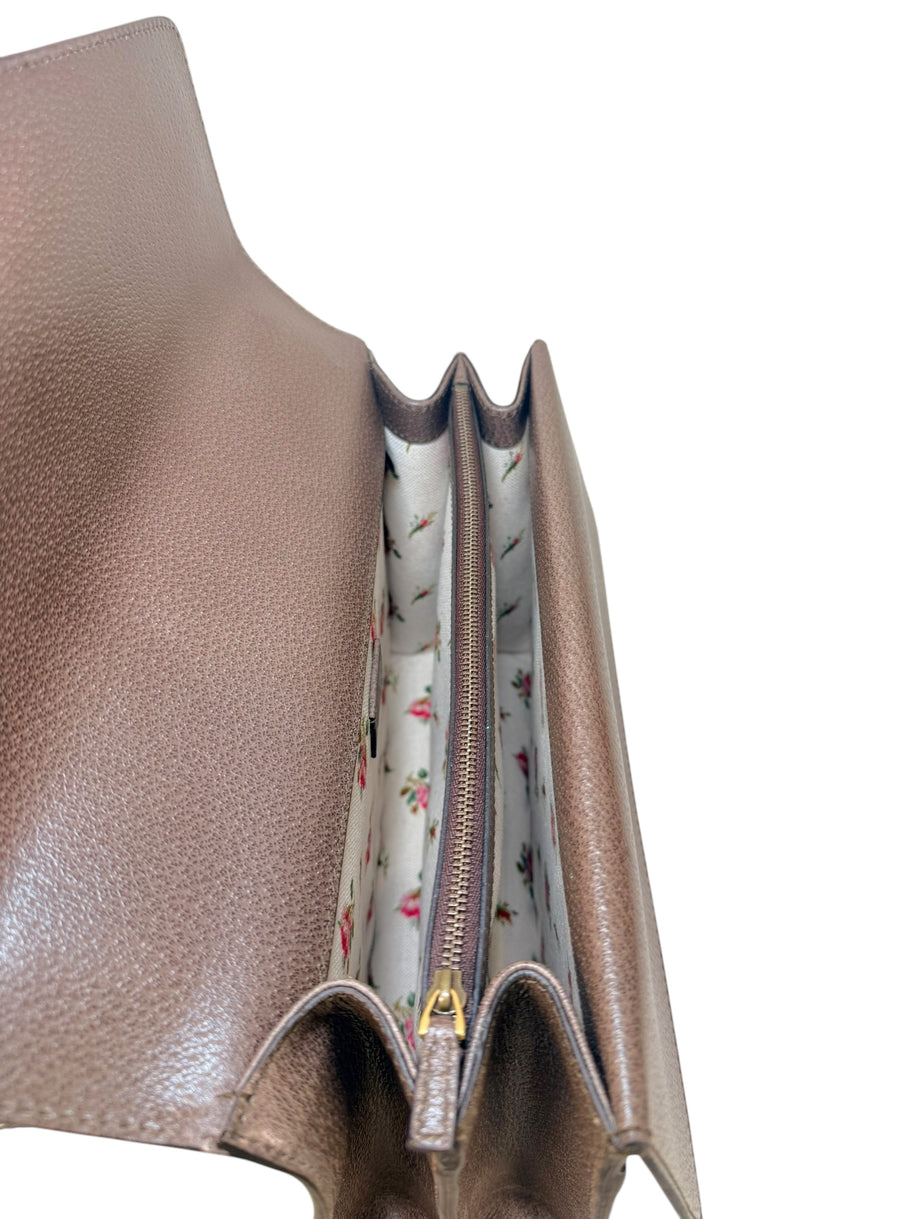 Gucci Dionysus Embroidered Floral Leather Shoulder Bag Taupe Web Stripe