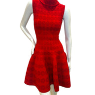 Alaïa Red Jacquard Knit Fit & Flare Dress – Spring/Summer 2017 IT 38
