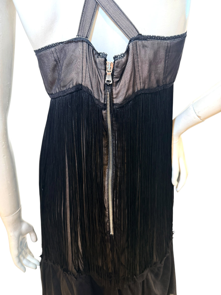 Dolce & Gabbana Sheer Silk Bow Strap Dress Early 2000s IT 44