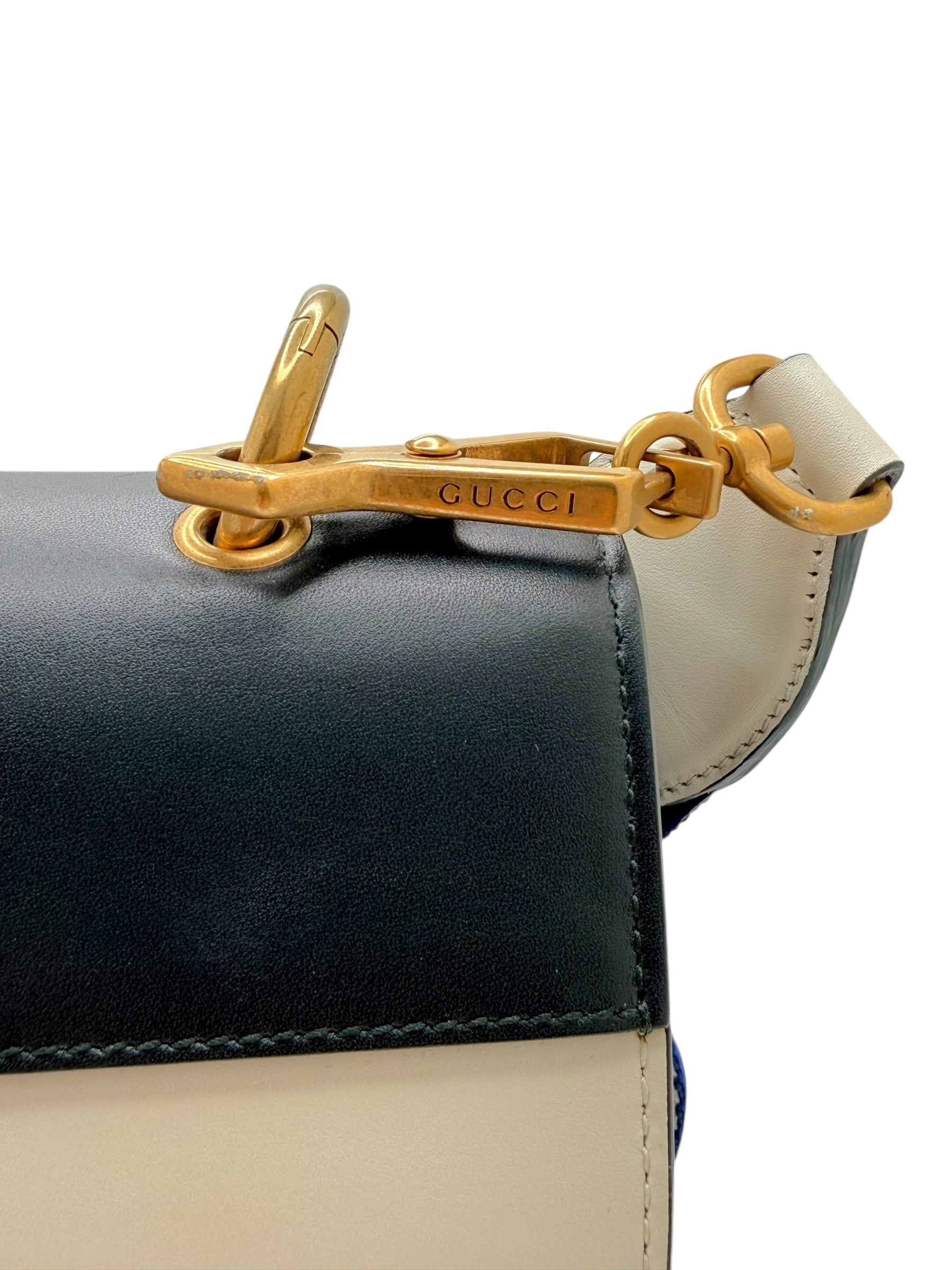 Gucci Queen Margaret Bee Tricolor Shoulder Bag White Red Navy Leather