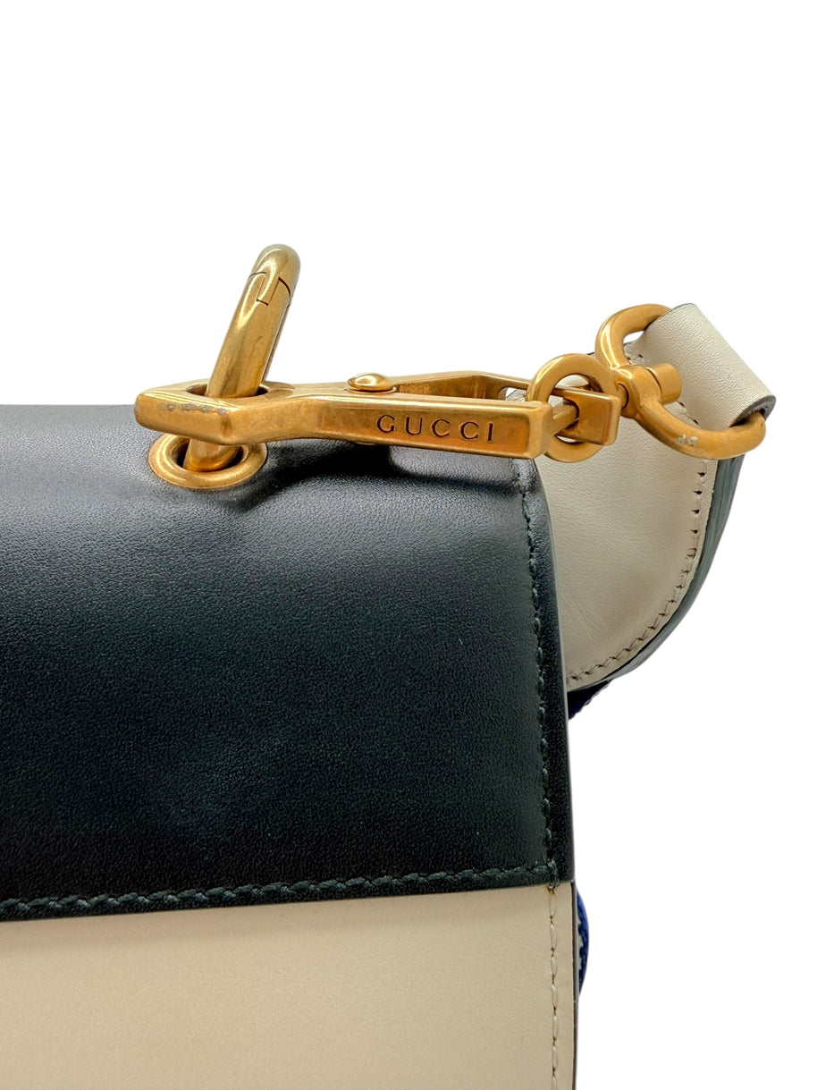 Gucci Queen Margaret Bee Tricolor Shoulder Bag White Red Navy Leather