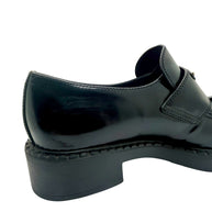 Prada Black Brushed Leather Triangle Logo Loafers Size 38