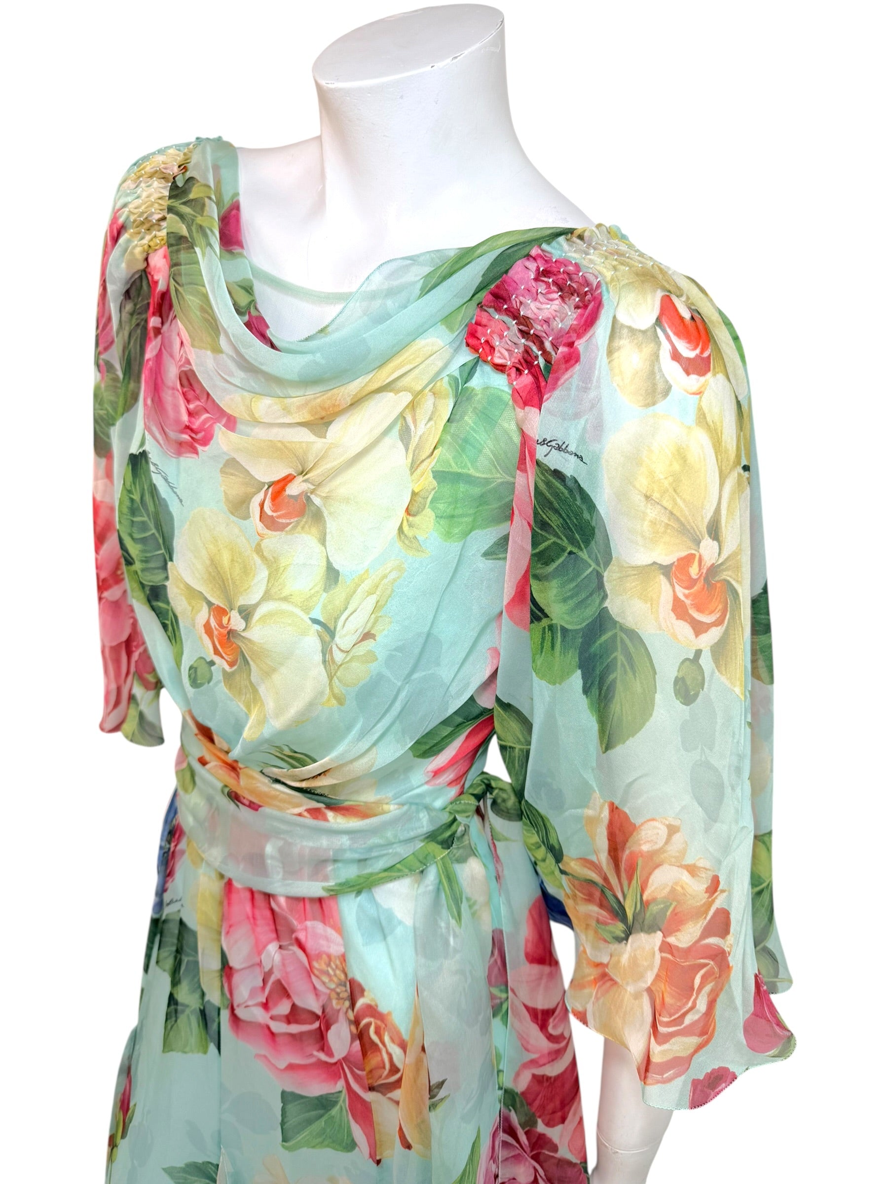 Dolce & Gabbana Spring Summer 2008 Silk Floral Chiffon Gown IT40