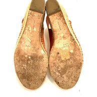 Full outsole image of Céline SS16 espadrille wedge sandals displaying natural wear on the soles and visible Céline Paris size and “Made in Spain” markings.