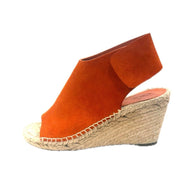 Detailed side shot of the Céline SS16 wedge showing suede coverage and jute texture.