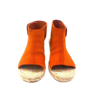 Straight-on front view of Céline SS16 espadrille wedge sandals with clean suede upper and jute platform detail.