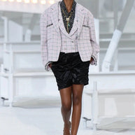 Chanel Spring/Summer 2021 Black Satin Ruched Shorts with No.5 Button FR 40