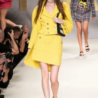 Chanel Spring/Summer 2022 Runway Yellow Tweed Skirt Suit, FR 36 / 34
