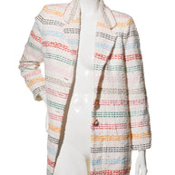 Chanel Spring 2019 Runway Multicolored striped coat on a mannequin against a white background front view
