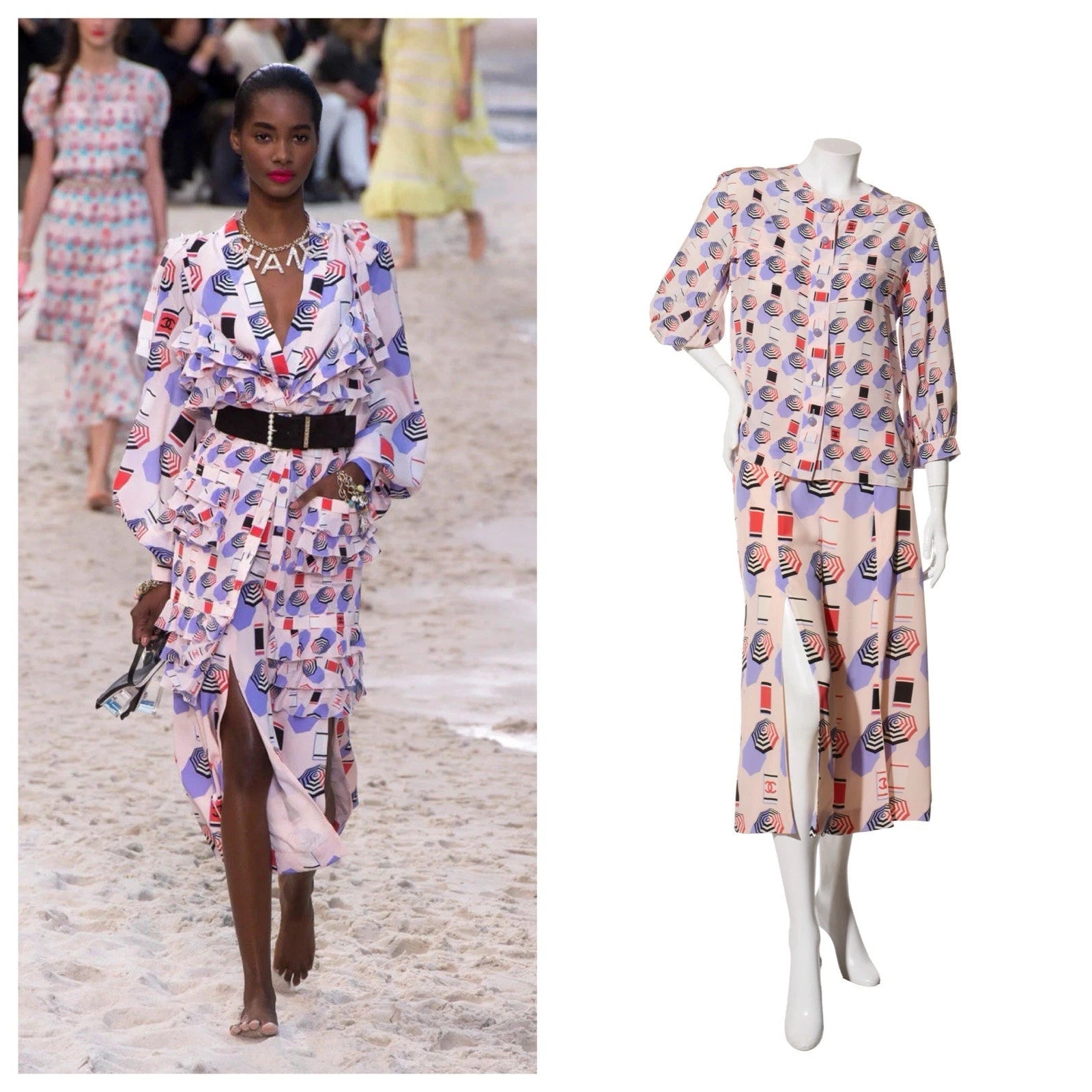 Chanel SS2019 Silk Lipstick Print Blouse & QPants Set FR 38 Runway Documented Collector’s Piece