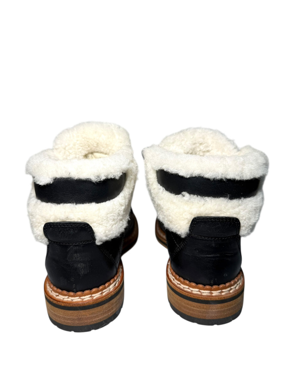 Chanel Quilted Leather and Shearling Boots Back View on White Background