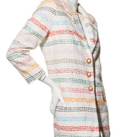 Chanel Multicolored striped coat from Spring 2019 Collection by Karl Lagerfeld on a white background right angle view.