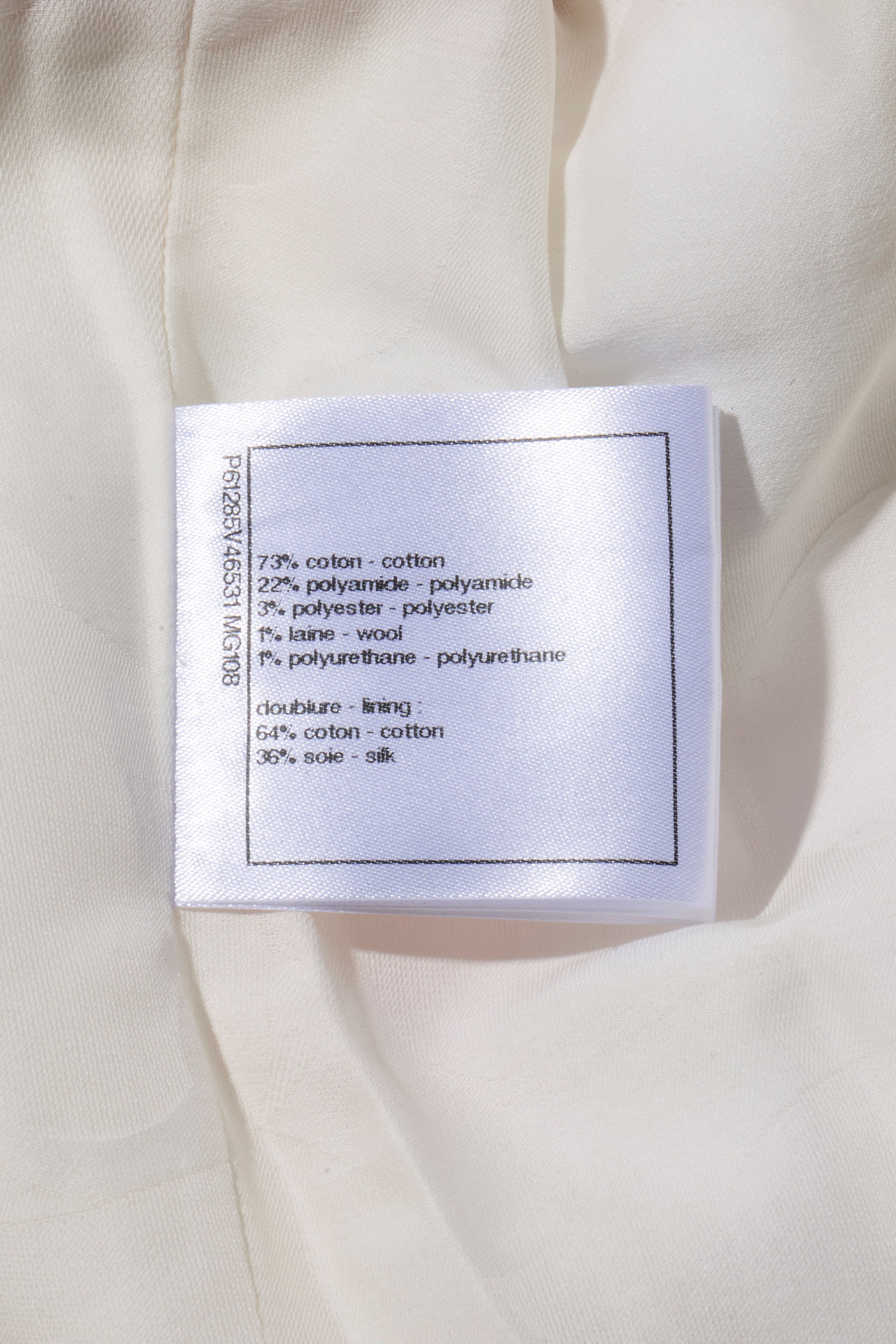 Chanel reverse side of Fabric label attached to the Chanel 2019 Spring 2019 Striped Coat.