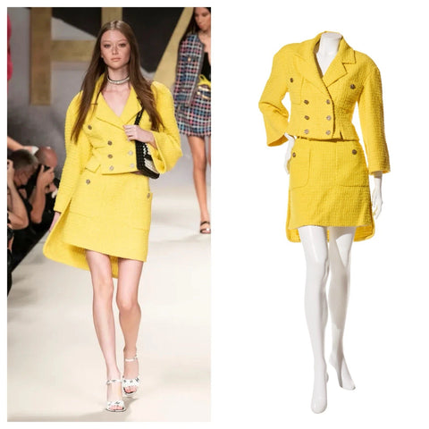 Chanel Spring/Summer 2022 Runway Yellow Tweed Skirt Suit, FR 36 / 34