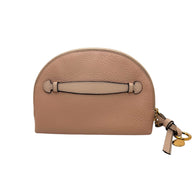 Back view of Chloé Alphabet half-moon pouch in blush nude pebbled leather showing clean stitching and curved silhouette.