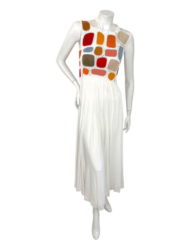 Chloe SS2022 Leather Patchwork Silk Maxi Dress FR36