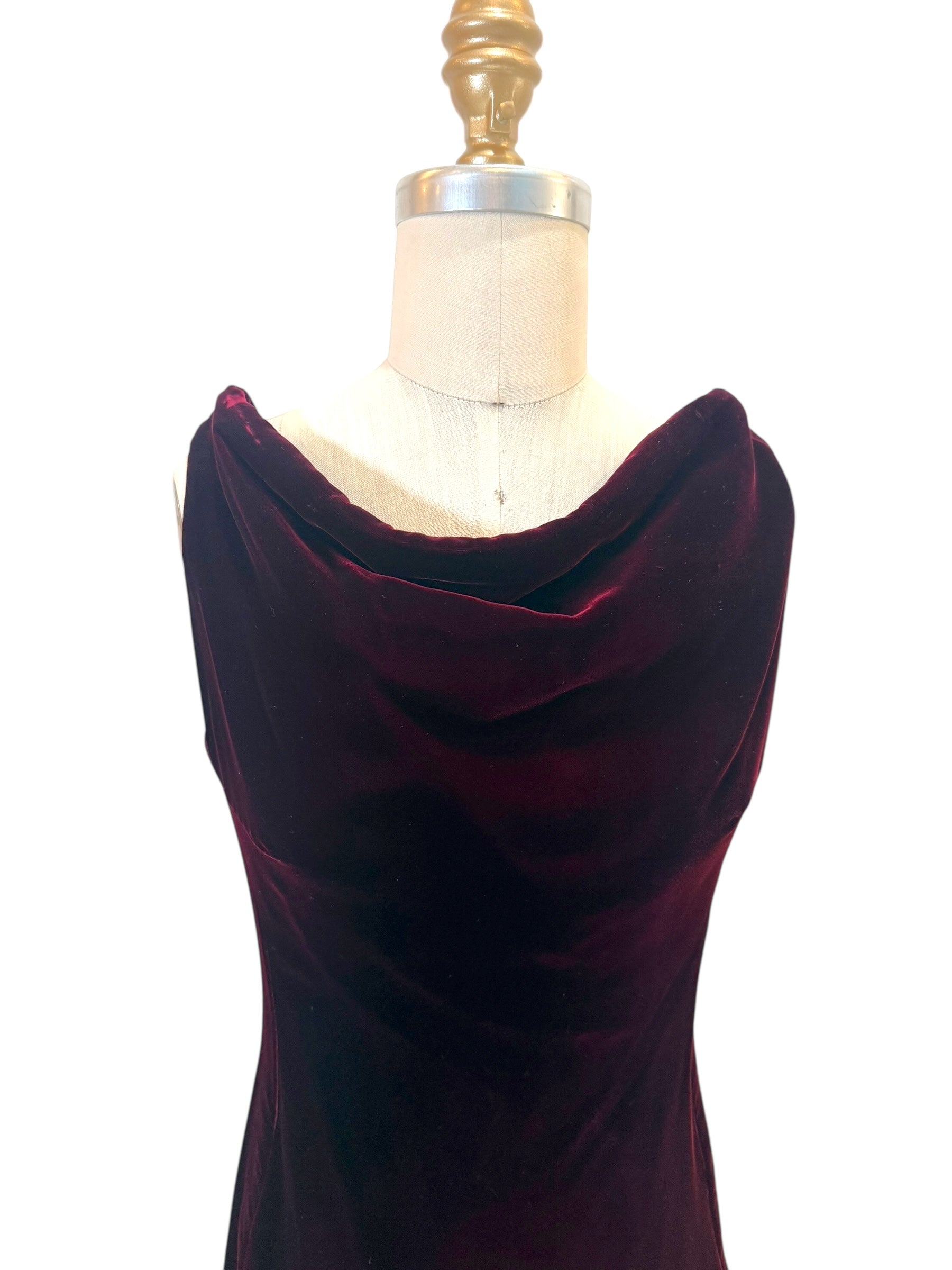 Alaïa FW2008 Burgundy Velvet Draped Cowl-Neck Evening Gown (IT 38 | US 0–2)