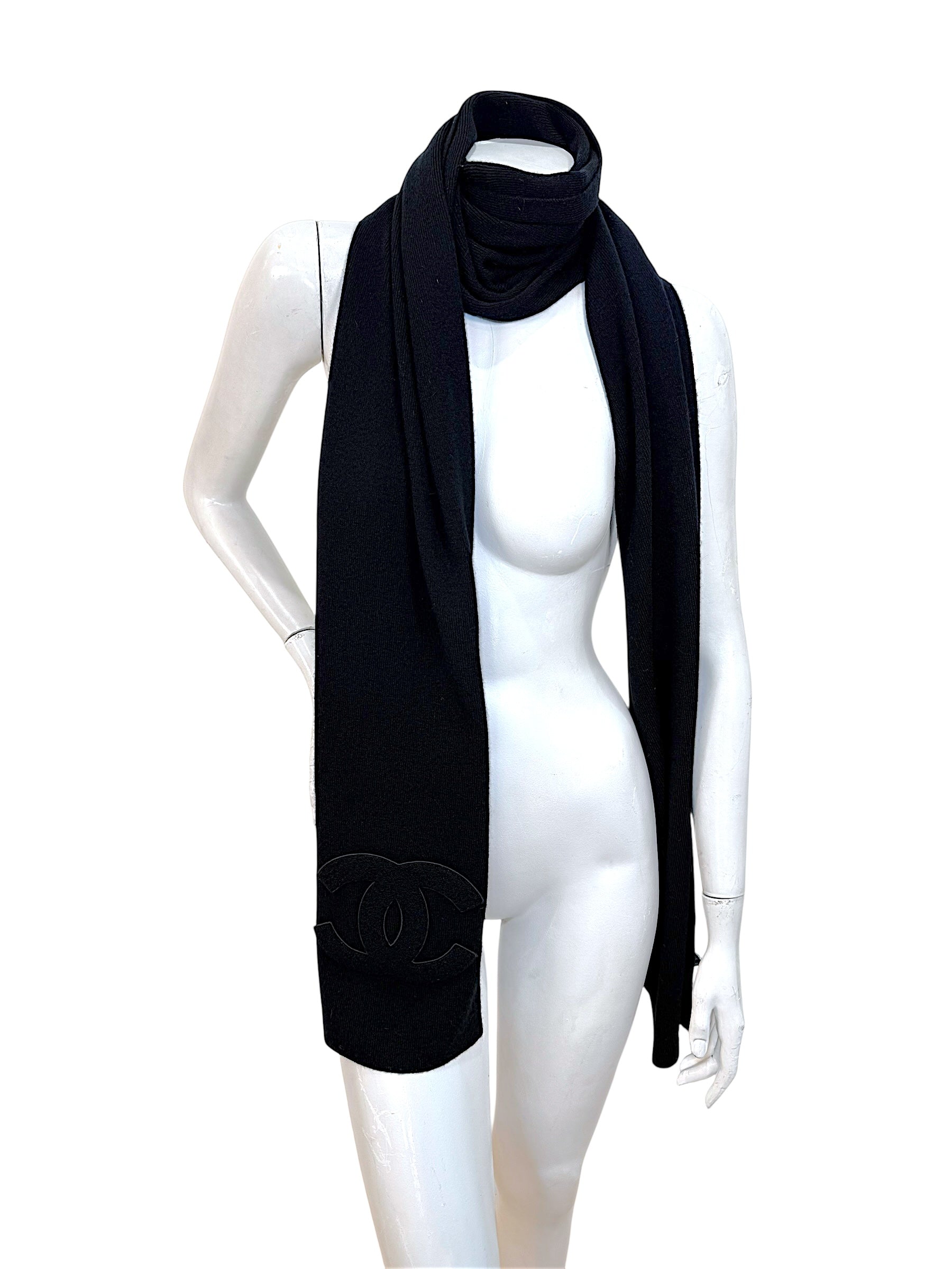 Chanel Black Cashmere Logo Scarf Wrap | Oversized CC Shawl Made in Italy (NWT)