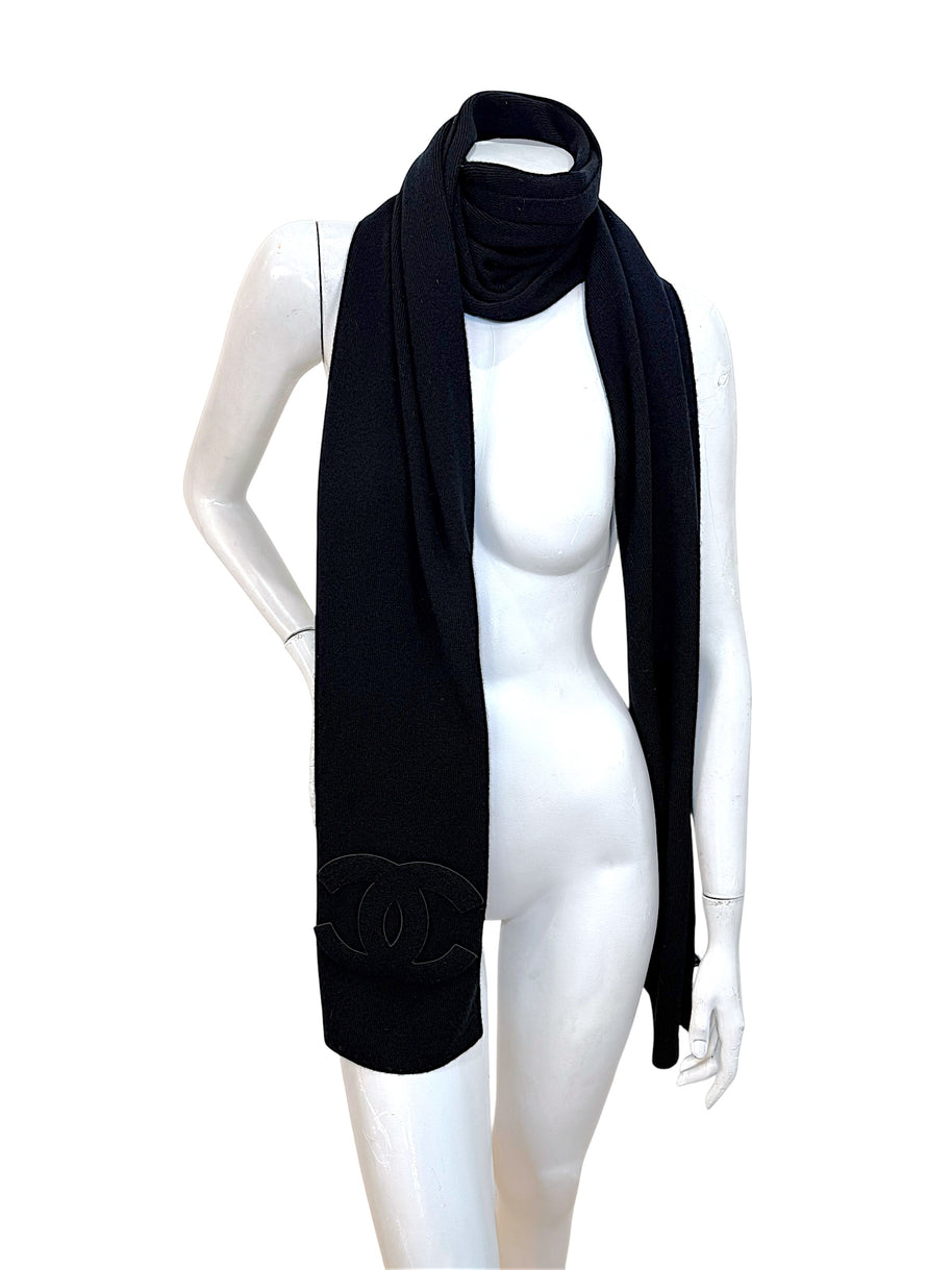 Chanel Black Cashmere Logo Scarf Wrap | Oversized CC Shawl Made in Italy (NWT)