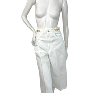 Celine White Cotton Denim Culotte Shorts Gold Hardware 28
