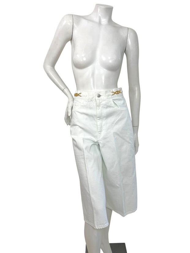 Celine White Cotton Denim Culotte Shorts Gold Hardware 28