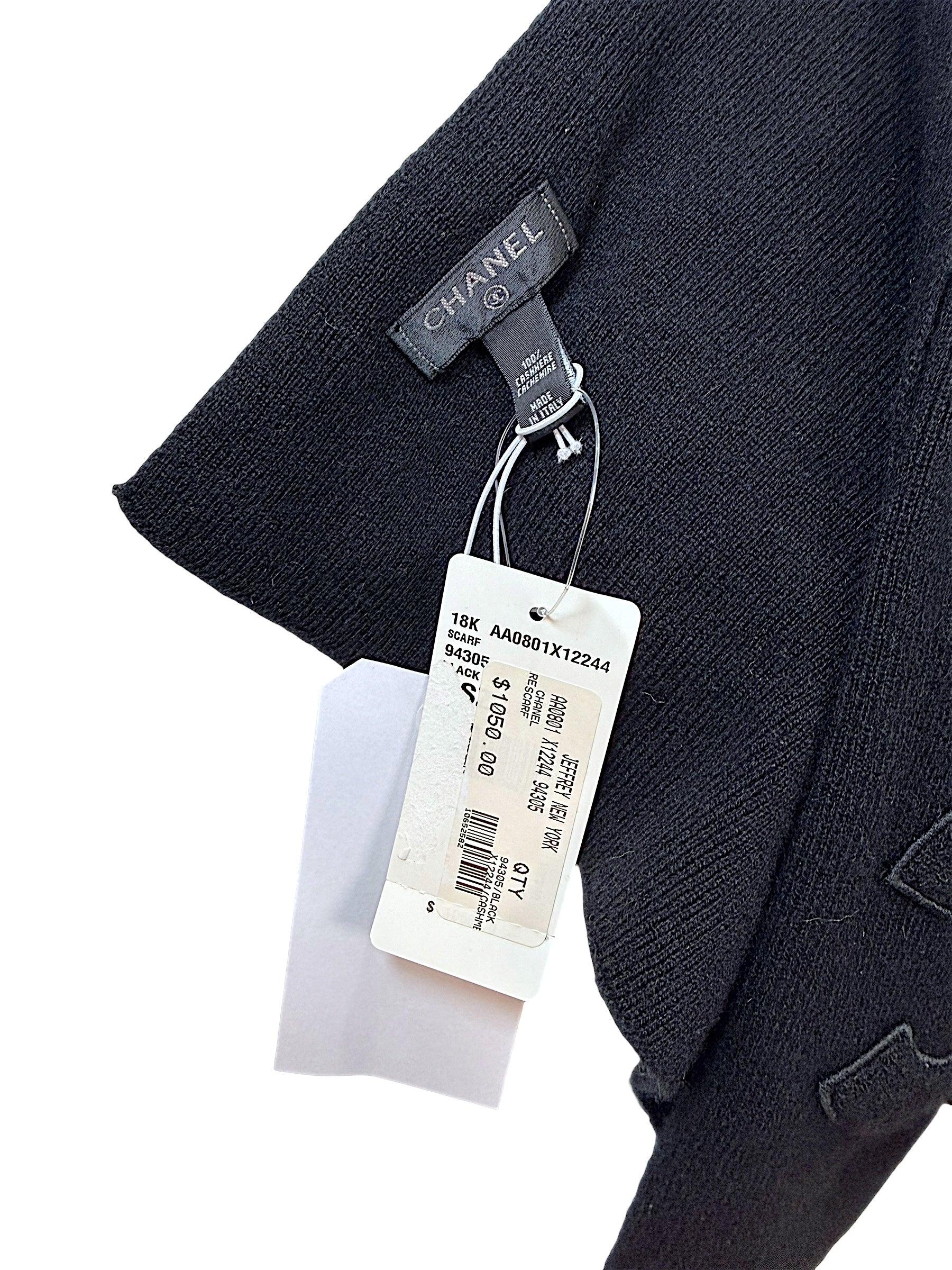 Chanel Black Cashmere Logo Scarf Wrap | Oversized CC Shawl Made in Italy (NWT)