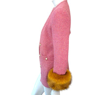 Saint Laurent Pink Tweed Faux Fur Cuff Jacket FW2021 Size FR38