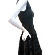 Alaïa Black Ribbed Knit Dress with Sculptural Ruffle Skirt | Size FR 38