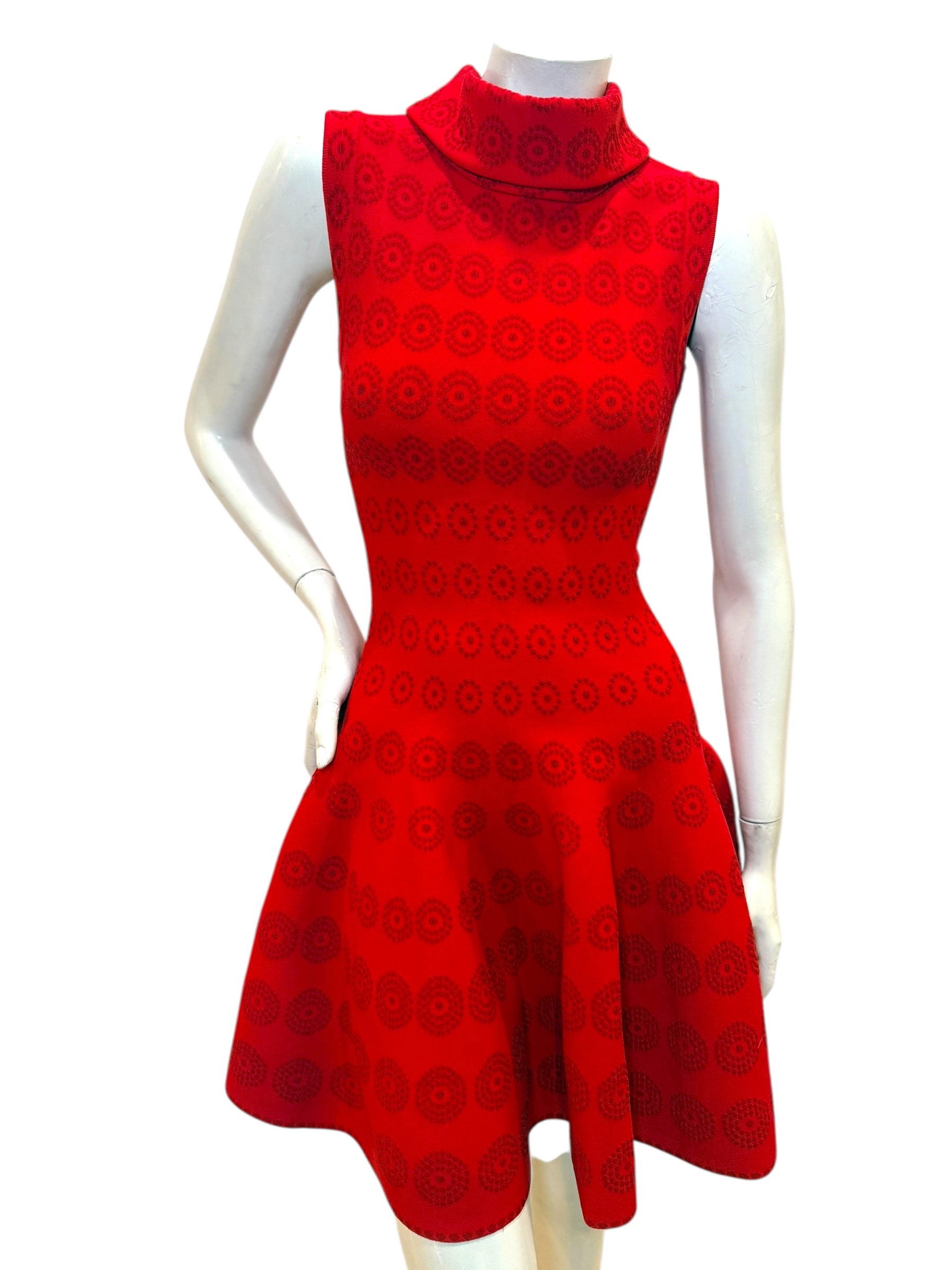 Alaïa Red Jacquard Knit Fit & Flare Dress – Spring/Summer 2017 IT 38