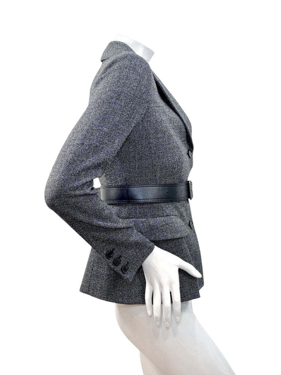 Christian Dior SS2011 3-Piece Wool Blazer, Removable Cape & Logo Belt Set FR36 | Galliano Era