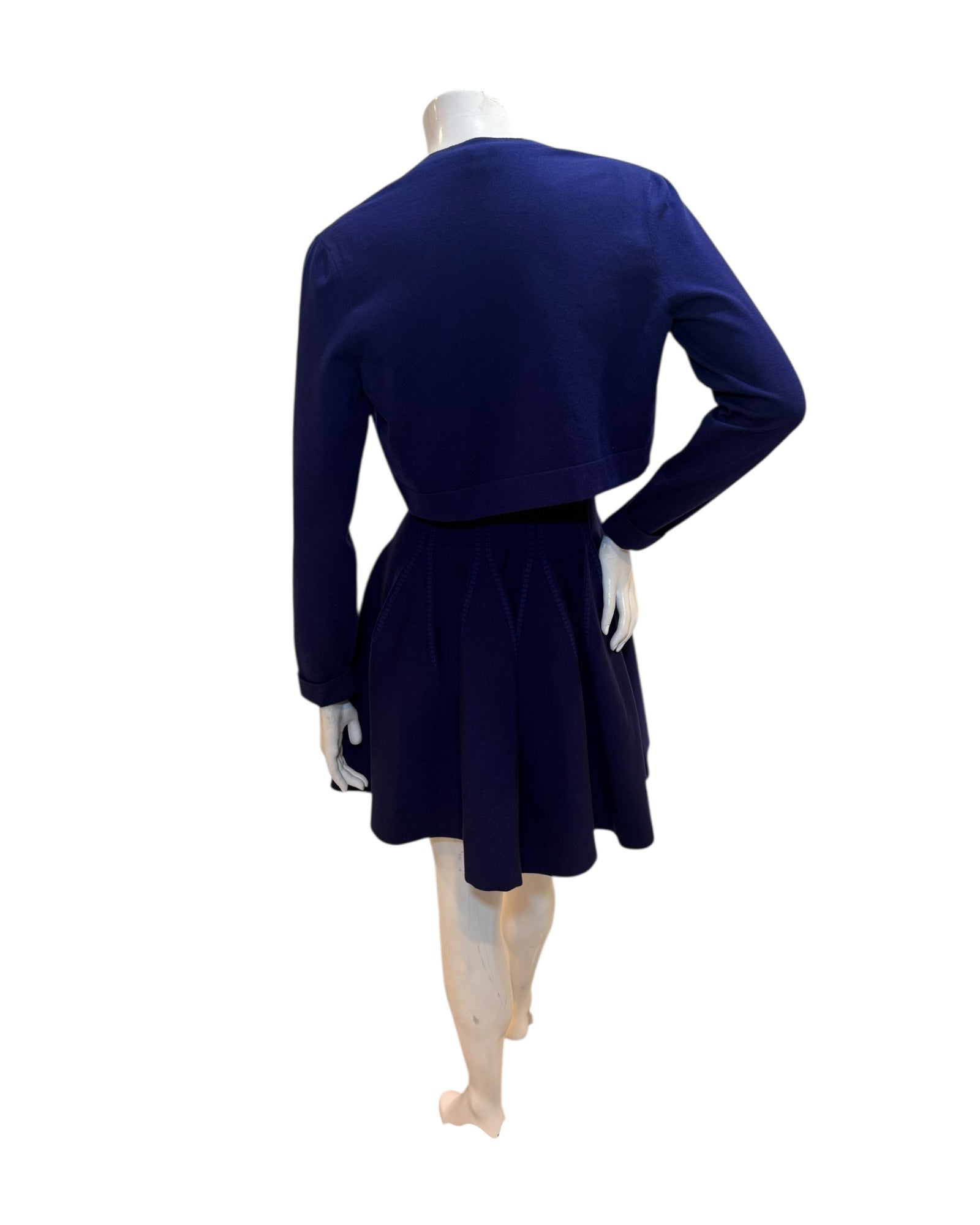 Alaïa Sculpted Knit Dress & Cropped Cardigan Set Blue IT 38 /40