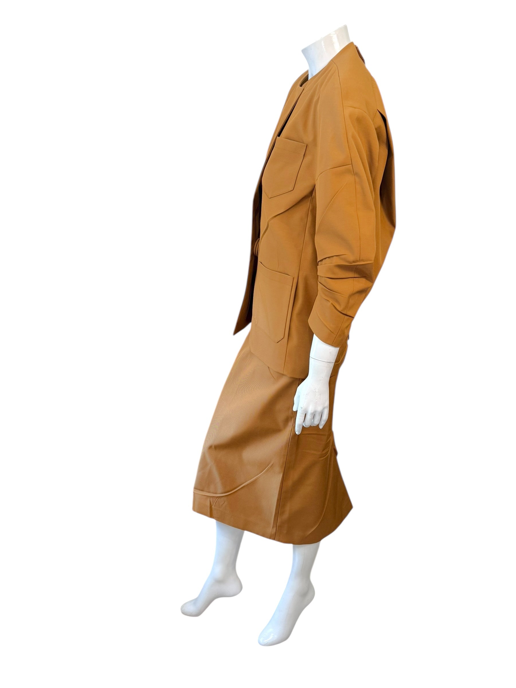 Prada SS2023 Camel Jacket & Pencil Skirt Set IT 38 | Sculpted Made in Italy