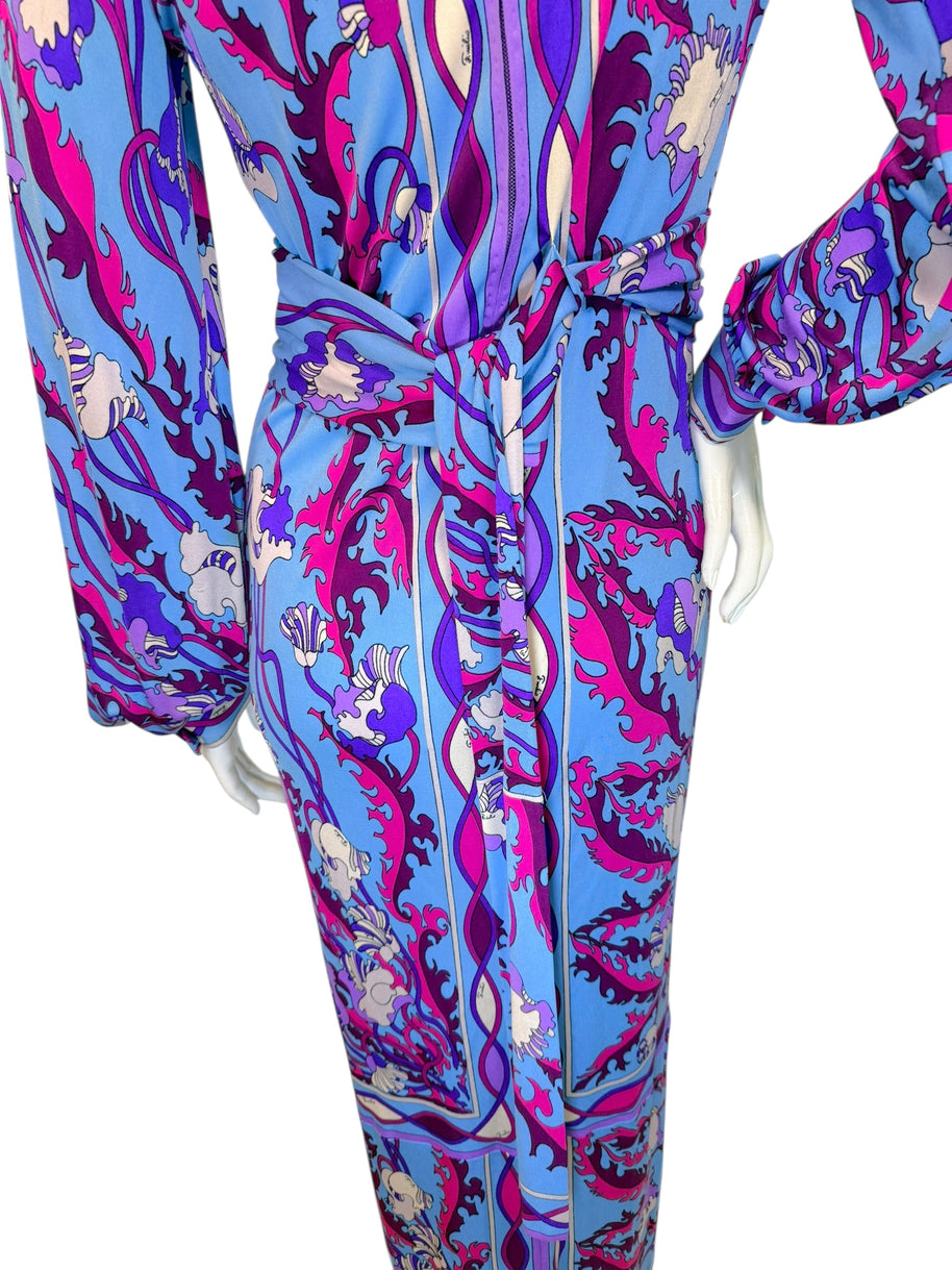Vintage Emilio Pucci Psychedelic Print Long Sleeve Midi Dress | 1960s–1970s Italy