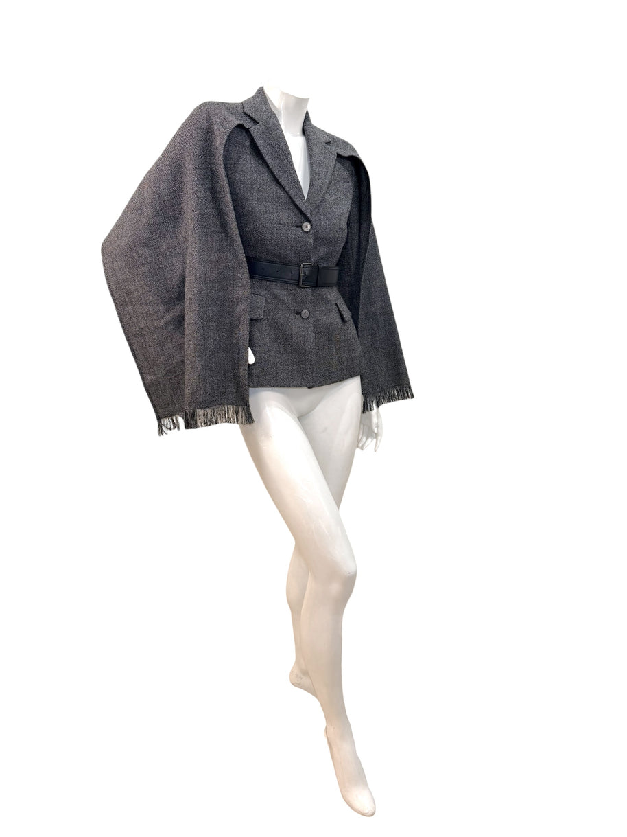 Christian Dior SS2011 3-Piece Wool Blazer, Removable Cape & Logo Belt Set FR36 | Galliano Era