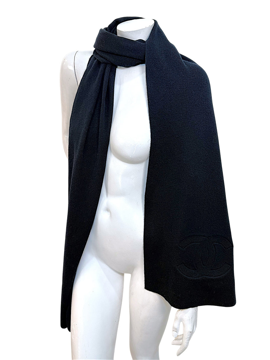 Chanel Black Cashmere Logo Scarf Wrap | Oversized CC Shawl Made in Italy (NWT)
